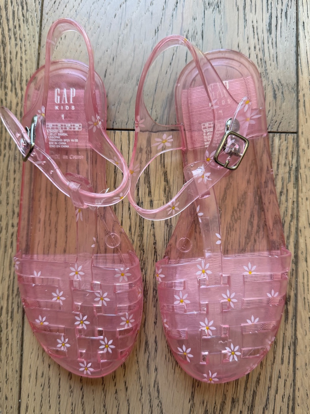 GAP Girls NEW Pink Jelly Sandals with White Flowers & Ankle Straps Size 1 - Picture 3 of 5